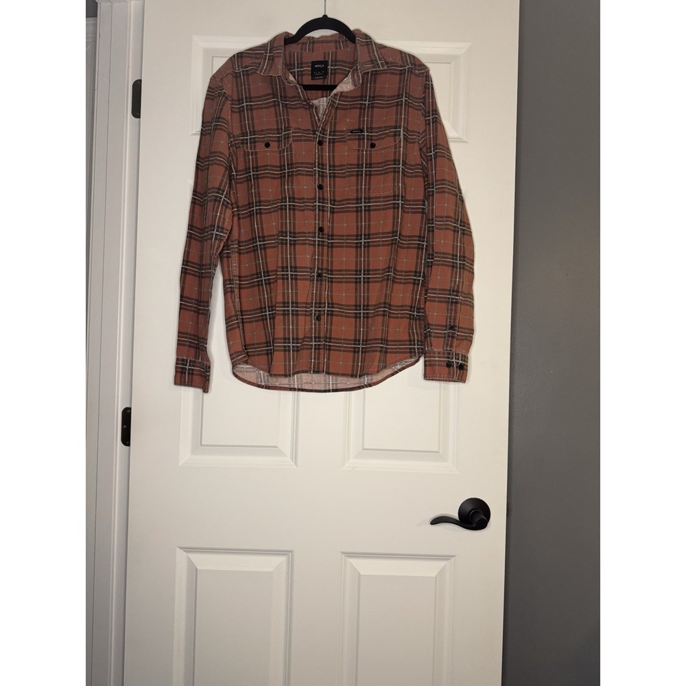 Rvca Panhandle Long Sleeve Flannel Brick Red Pattern Medium